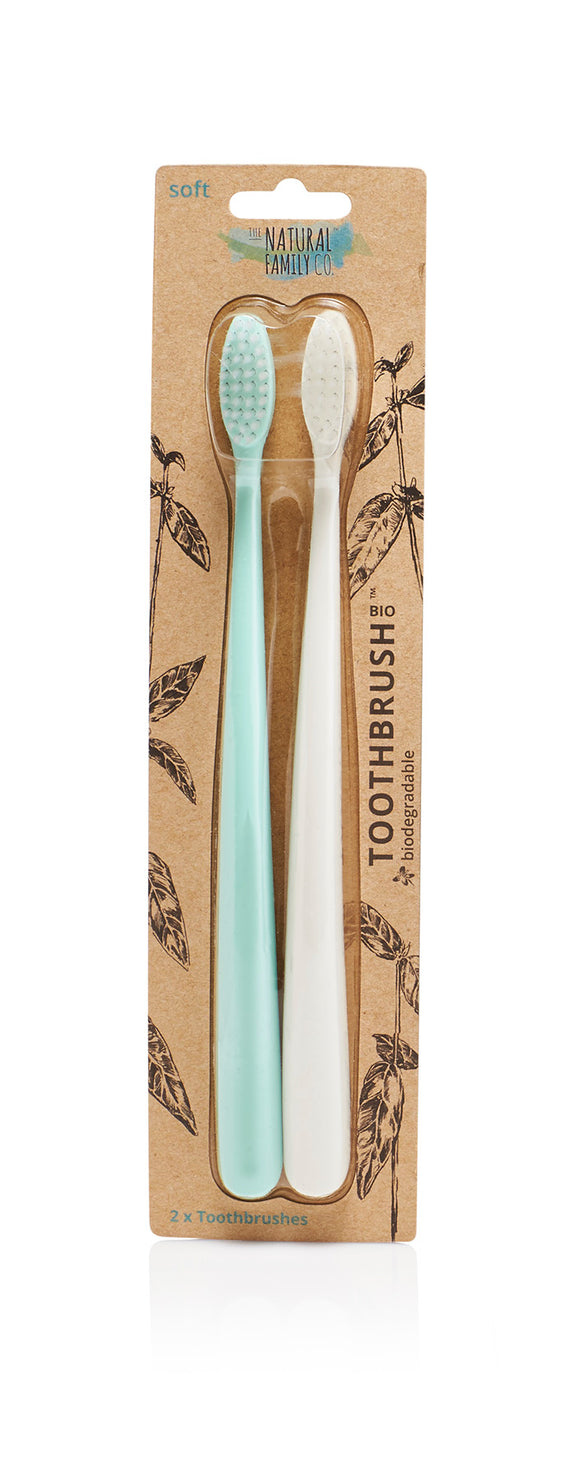 Cornstarch Toothbrushes--Mint and White Twinpack